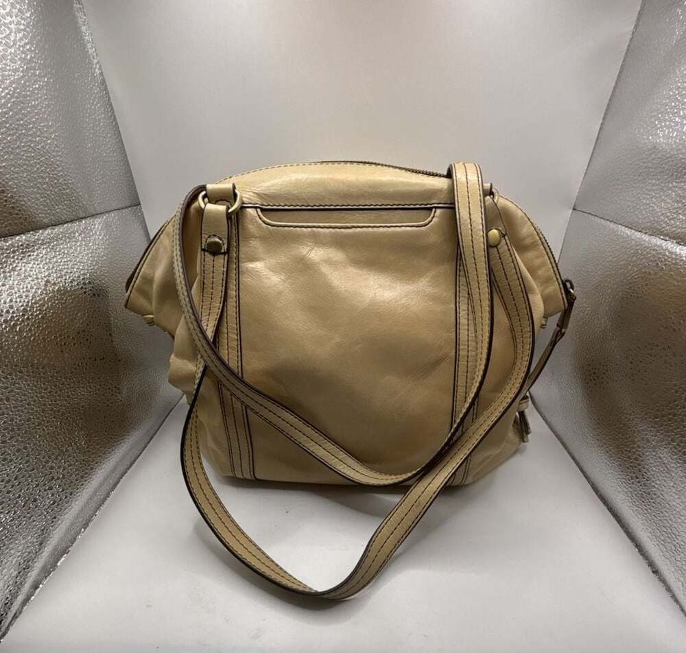 Hobo Flourish Beige Leather Shoulder Bag Tote Handbag